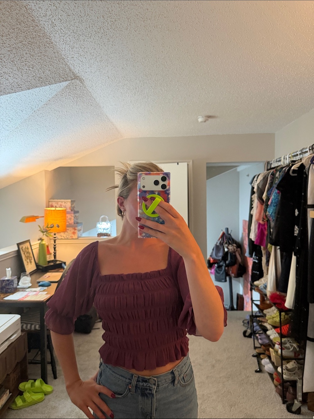 Urban Outfitters Ruched Square-Neck Crop Top in Plum